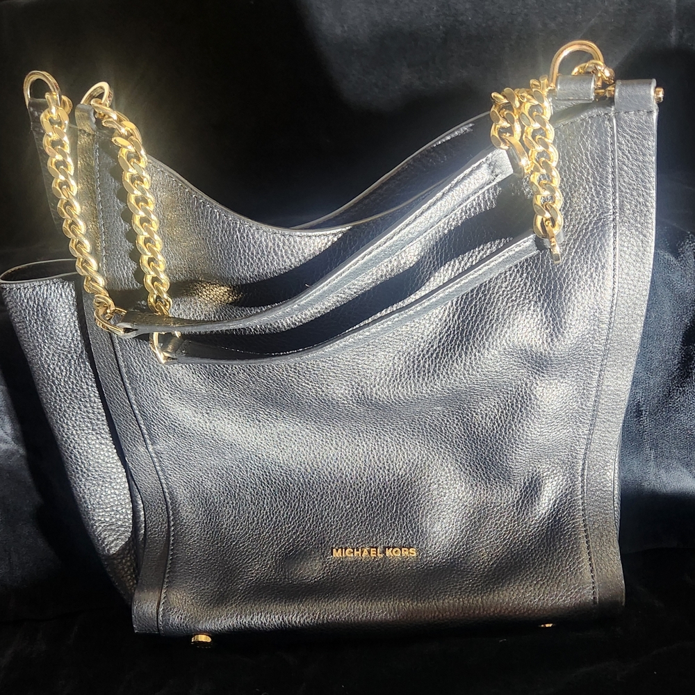 Michael Kors Black and Gold Shoulder Bag with Chain Straps